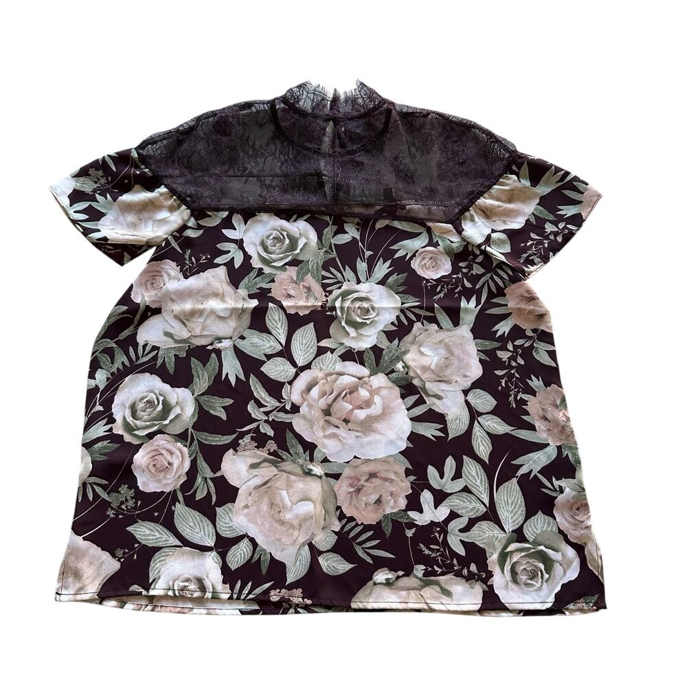 Womens Shirt Size Medium Sheer Floral Lace Burgundy Spring Summer Boho Whimsical